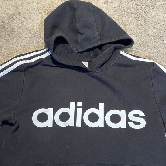 ADIDAS Boys Signature HoodieSweatshirt  Sz Large 14/16 Black with White Stripes - Picture 3 of 11
